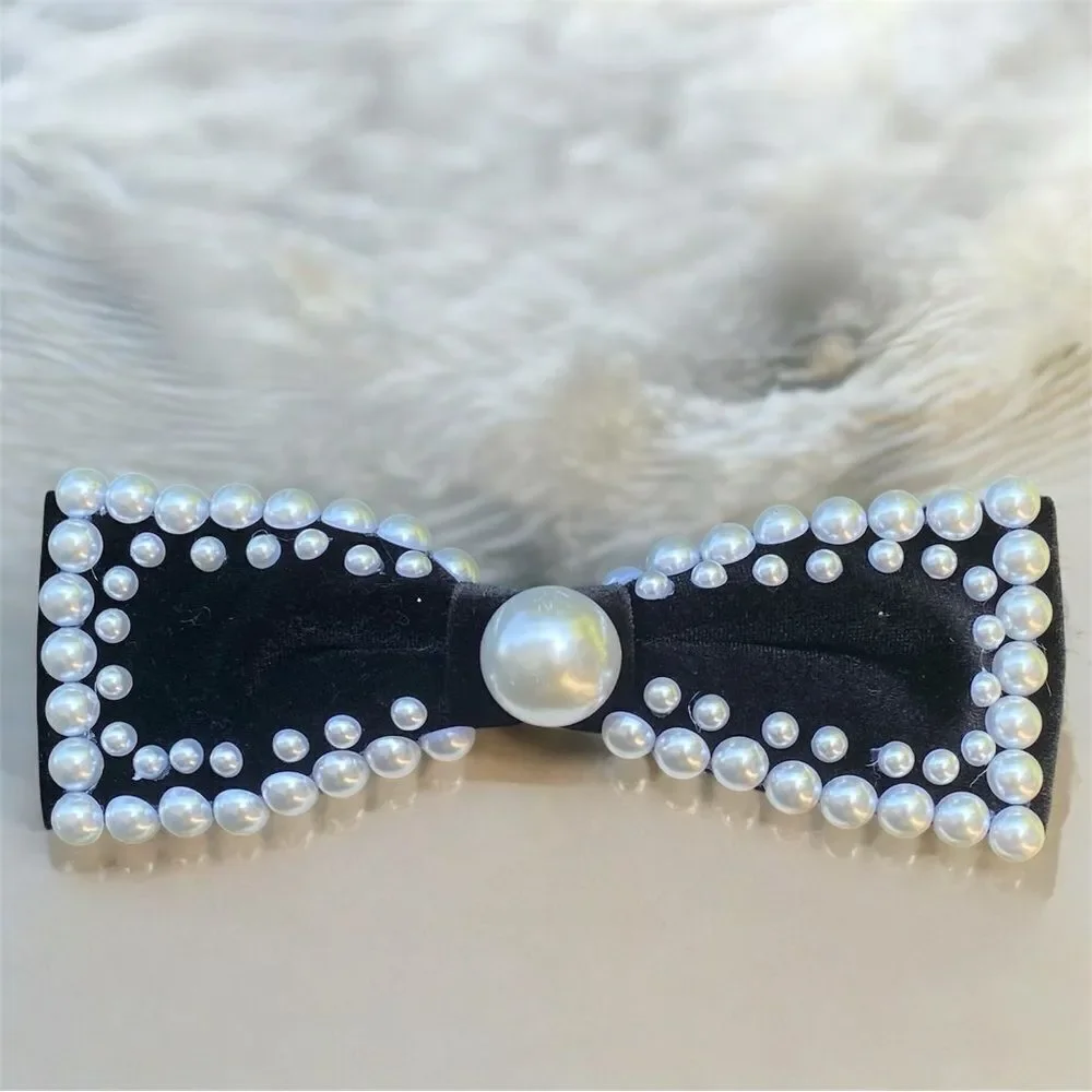 NWOT New Anthropologie Pearl Headband/Choker Necklace & Black Velvet Hair Bow